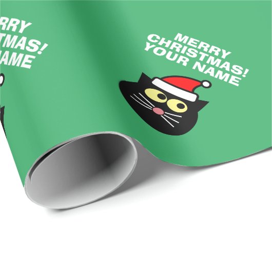 Fantastisch schwarzer Weihnachtskater personalisie Geschenkpapier (Rolleneckpunkt)