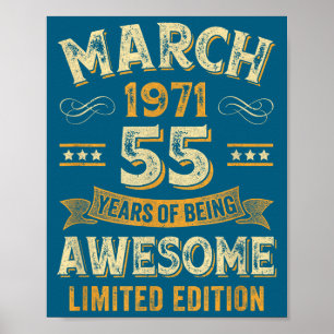 Fantastisch Vintage März 1971 55. Geburtstag Poster