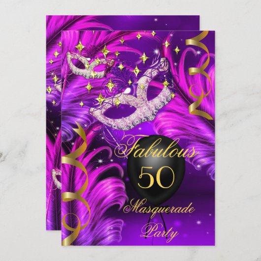 Fantastisch zum Geburtstag Lila rosa Masquerade Einladung (Vorne/Hinten)
