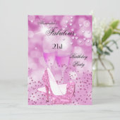 Fantastische 21. Party Shimmer Pink High Heels Einladung (Stehend Vorderseite)