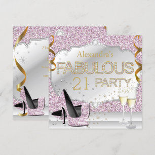 Fantastische 21er Pink Glitter Glamour Geburtstags Einladung