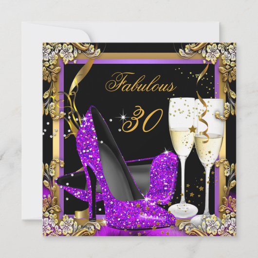 Fantastische 30 Lila Gold Black Birthday Party Einladung (Vorderseite)