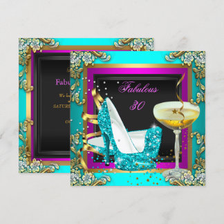 Fantastische 30 Pink Aquamarin Glitzer Gold Geburt Einladung