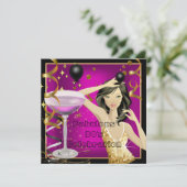 Fantastische 30. Pink Gold Black Birthday Party Einladung (Stehend Vorderseite)