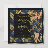 Fantastische 30er Geburtstagsparty Gold Blue Palms Einladung (Vorderseite)