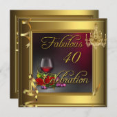 Fantastische 40 Celebration Creme Gold Rose Wein Einladung (Vorne/Hinten)