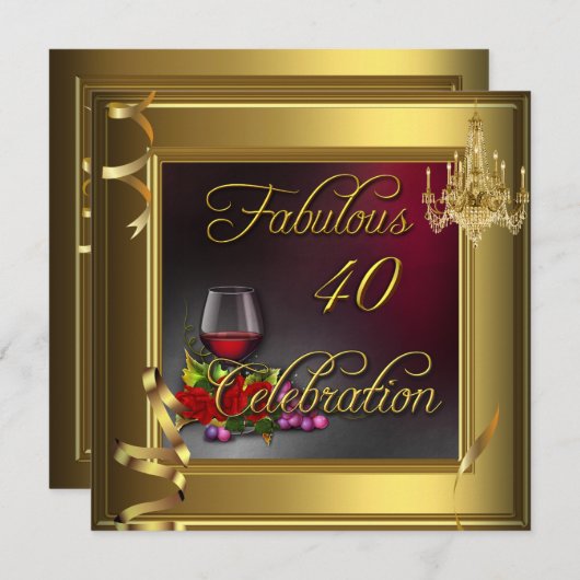 Fantastische 40 Celebration Creme Gold Rose Wein Einladung (Vorne/Hinten)