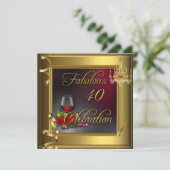 Fantastische 40 Celebration Creme Gold Rose Wein Einladung (Stehend Vorderseite)