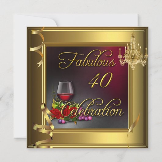 Fantastische 40 Celebration Creme Gold Rose Wein Einladung (Vorderseite)