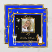 Fantastische 40 Foto Blue Gold Champagner Heelse Einladung (Vorne/Hinten)