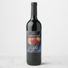 Fantastische 40. Gold Glitzer Rote Balloons Weinetikett