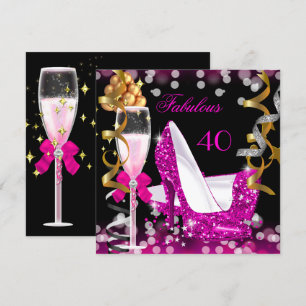 Fantastische 40 Hot Pink Gold Blasen Glitterparty Einladung