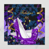 Fantastische 40 Lila Goldene High Heels Blumengebu Einladung (Vorne/Hinten)