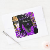 Fantastische 40 Lila Heels Goldblasen Geburtstag Quadratischer Aufkleber (Umschlag)