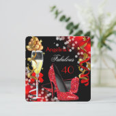Fantastische 40 Red Heelses Gold Bubbles Geburtsta Einladung (Stehend Vorderseite)