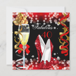 Fantastische 40 rote schwarze goldene Partybubbles Einladung