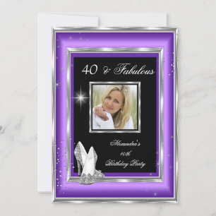 Fantastische 40er-Party-Foto-Lila-Silber-High-Heel Einladung