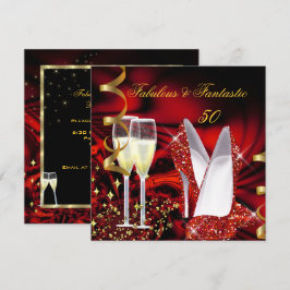 Fantastische 50 Abstrakte Red Gold Geburtstag Einladung