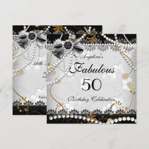 Fantastische 50 Beige Gold Schwarz Grau Floral Geb Einladung
