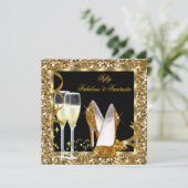 Fantastische 50 Black Gold Geburtstagsparty Einladung (Stehend Vorderseite)