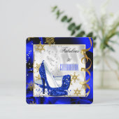 Fantastische 50 Blue Gold Abstrakt Heel Geburtstag Einladung (Stehend Vorderseite)