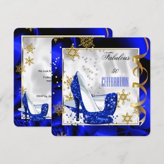 Fantastische 50 Blue Gold Abstrakt Heel Geburtstag Einladung