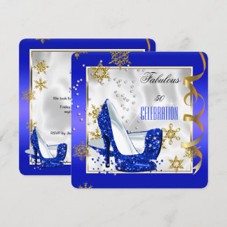 Fantastische 50 Blue Gold White Heelses Geburtstag Einladung