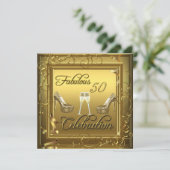 Fantastische 50 Celebration Gold Black Champagne Einladung (Stehend Vorderseite)