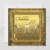 Fantastische 50 Celebration Gold Black Champagne Einladung (Vorderseite)