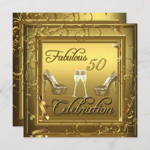 Fantastische 50 Celebration Gold Black Champagne Einladung
