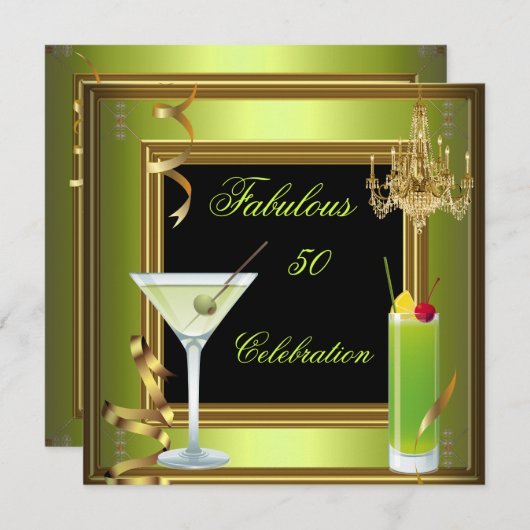 Fantastische 50 Celebration Gold Green Birthday Pa Einladung (Vorne/Hinten)