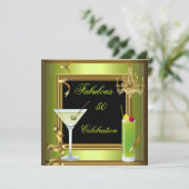 Fantastische 50 Celebration Gold Green Birthday Pa Einladung (Stehend Vorderseite)