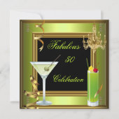 Fantastische 50 Celebration Gold Green Birthday Pa Einladung (Vorderseite)