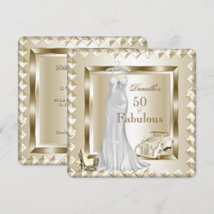 Fantastische 50 Cream Gold Deko Vintage Car Dress Einladung