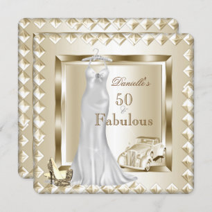 Fantastische 50 Cream Gold Deko Vintage Car Dress  Einladung
