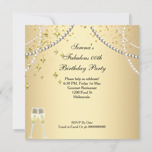 Fantastische 50 Creme Gold Heelse Champagne Geburt Einladung (Rückseite)