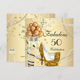 Fantastische 50 Creme Gold Heelse Champagne Geburt Einladung