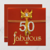 Fantastische 50 Diamond Gold Deep Red Birthday Par Einladung (Vorne/Hinten)