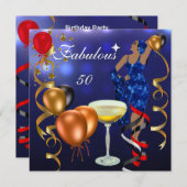 Fantastische 50 Fifty Diva Blue Black Red Lights Einladung (Vorne/Hinten)