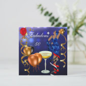 Fantastische 50 Fifty Diva Blue Black Red Lights Einladung (Stehend Vorderseite)