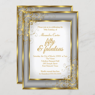 Fantastische 50 Foto Gold Grau Silber Geburtstagsp Einladung