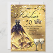 Fantastische 50 Geburtstag Gold schwarzes Kleid Kö Einladung (Vorderseite)