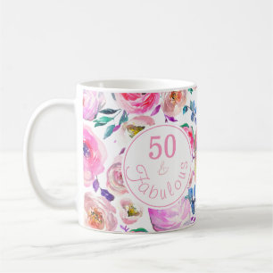 Fantastische 50. Geburtstag Pink Lila Rose Peonies Kaffeetasse
