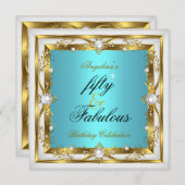 Fantastische 50 Geburtstagsparty Aquamarin Weißes Einladung (Vorne/Hinten)