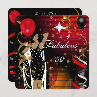 Fantastische 50 Geburtstagsparty Black Red Stars 2 Einladung