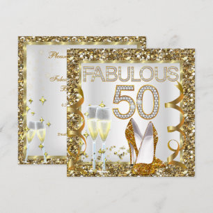 Fantastische 50 Glitter Weiß Gold Geburtstagsfeier Einladung