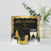 Fantastische 50 Gold Champagner High Heels Geburts Einladung (Stehend Vorderseite)