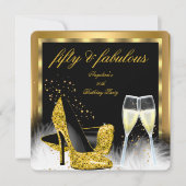 Fantastische 50 Gold Champagner High Heels Geburts Einladung (Vorderseite)
