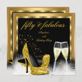 Fantastische 50 Gold Champagner High Heels Geburts Einladung (Vorne/Hinten)