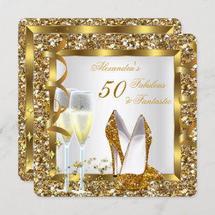 Fantastische 50 Gold Heelse Geburtstagsparty Einladung